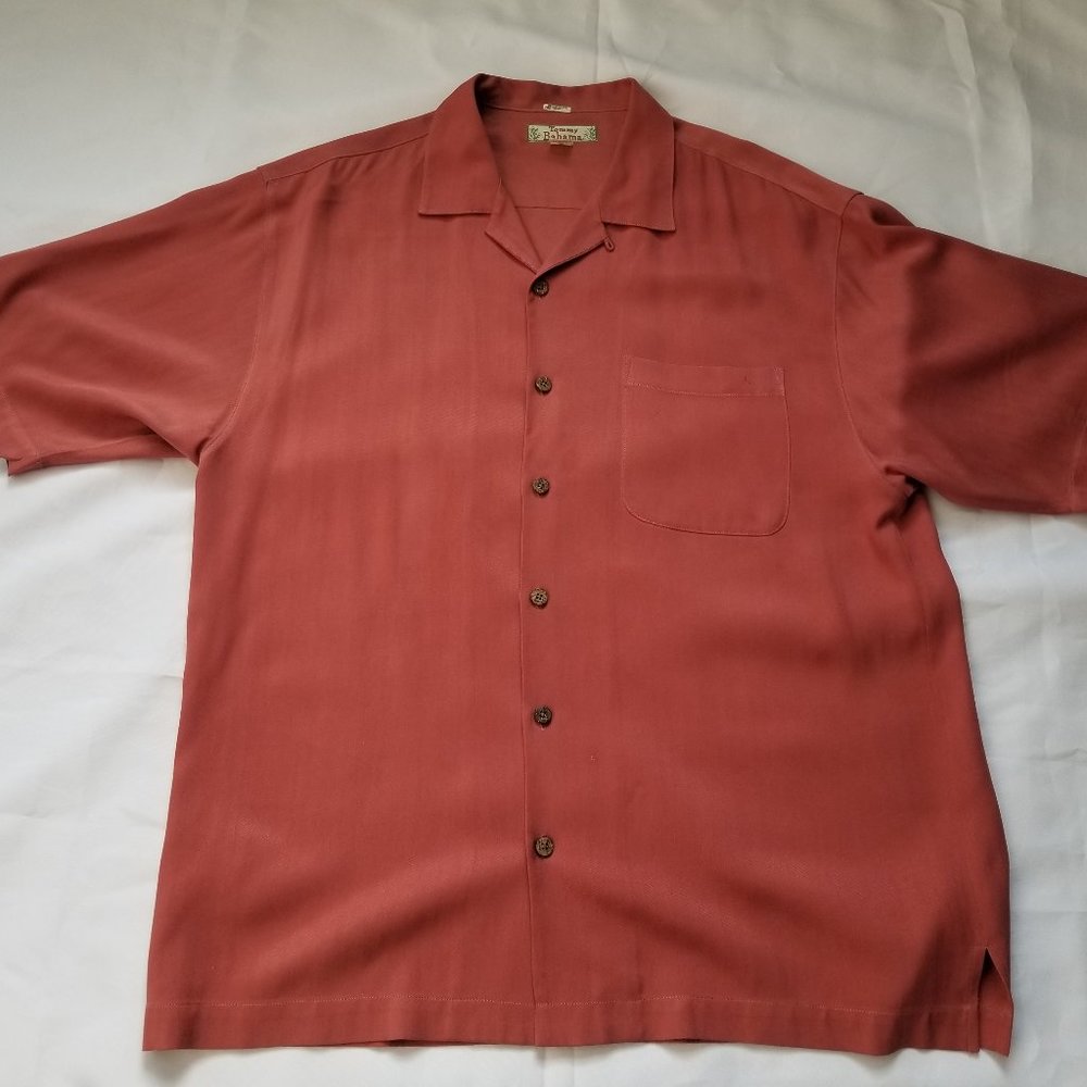 Tommy Bahama Rust Short Sleeve Button Pocket Casual Shirt Size Large 100% Silk
